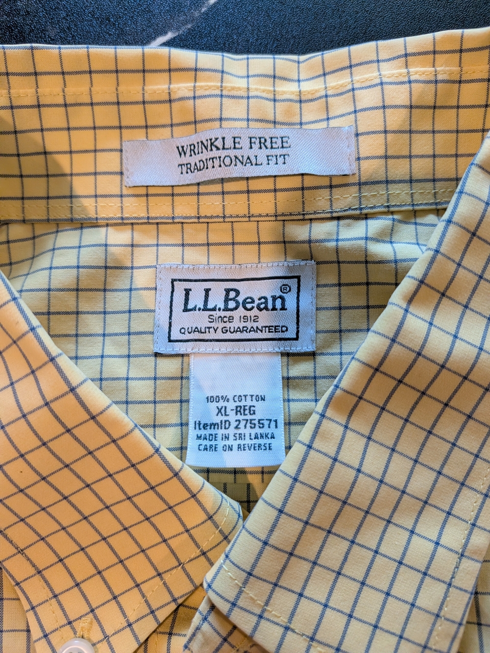 L.L. Bean Men’s Yellow Shirt with Blue Windowpane Check
